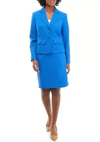 Women's Petite Tonal Check Jacket and Front Slit Skirt Set