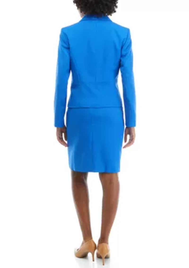 Women's Petite Tonal Check Jacket and Front Slit Skirt Set