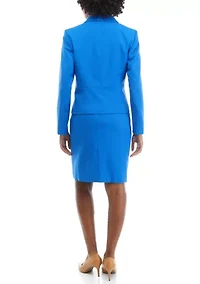 Women's Petite Tonal Check Jacket and Front Slit Skirt Set