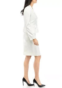 Women's Petite Tonal Check Jacket and Front Slit Skirt Set