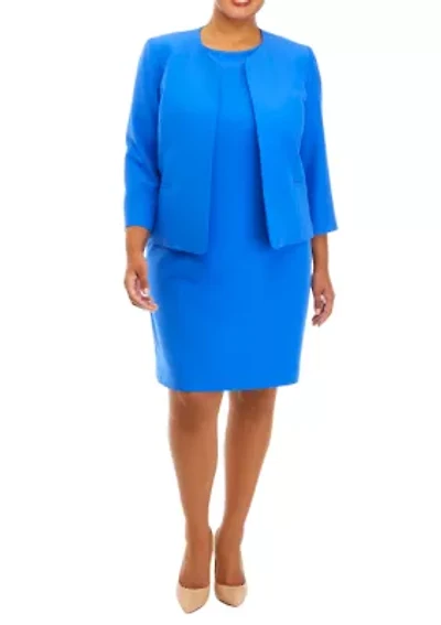 Women's Plus Stretch Crepe Cardigan Jacket and Sheath Dress Set