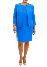 Women's Plus Stretch Crepe Cardigan Jacket and Sheath Dress Set