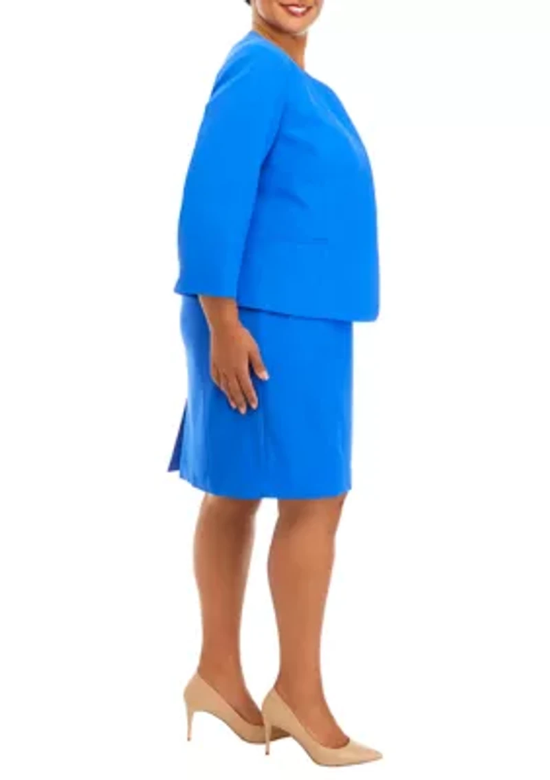 Women's Plus Stretch Crepe Cardigan Jacket and Sheath Dress Set