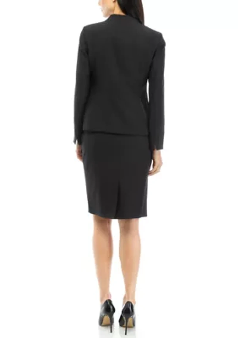 Women's Collarless Two Button Jacket and Slim Skirt Set