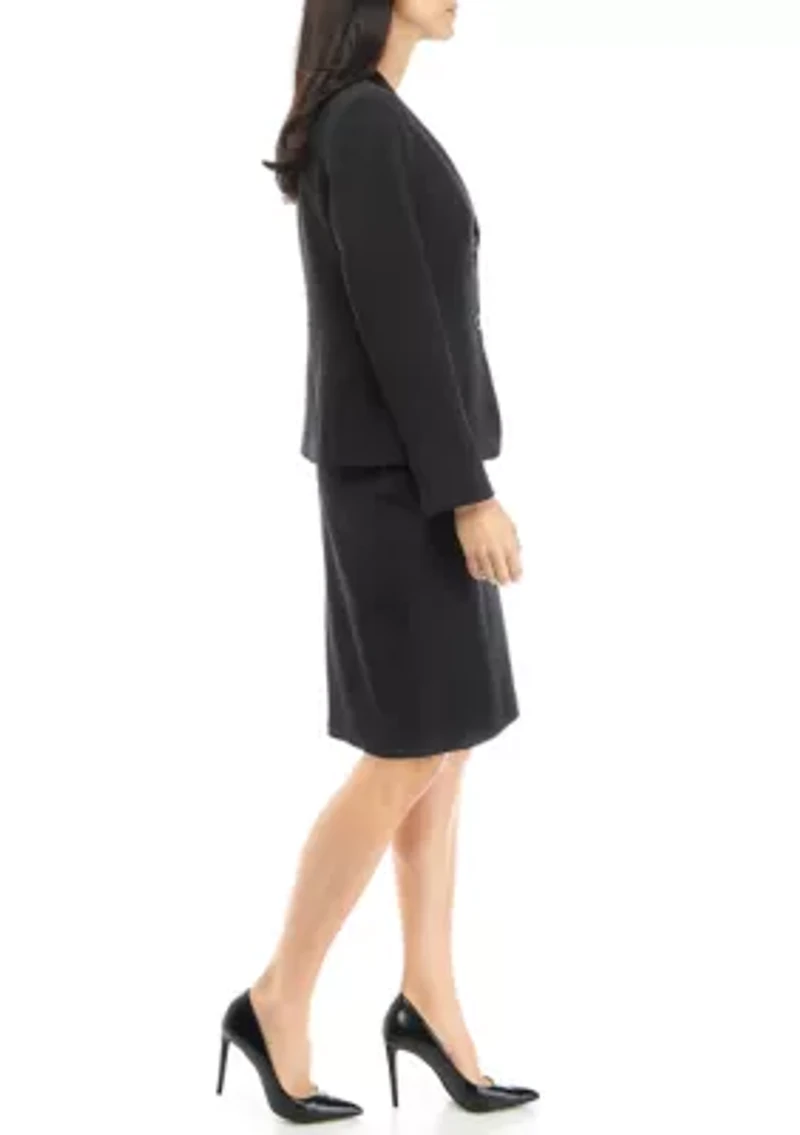 Women's Collarless Two Button Jacket and Slim Skirt Set