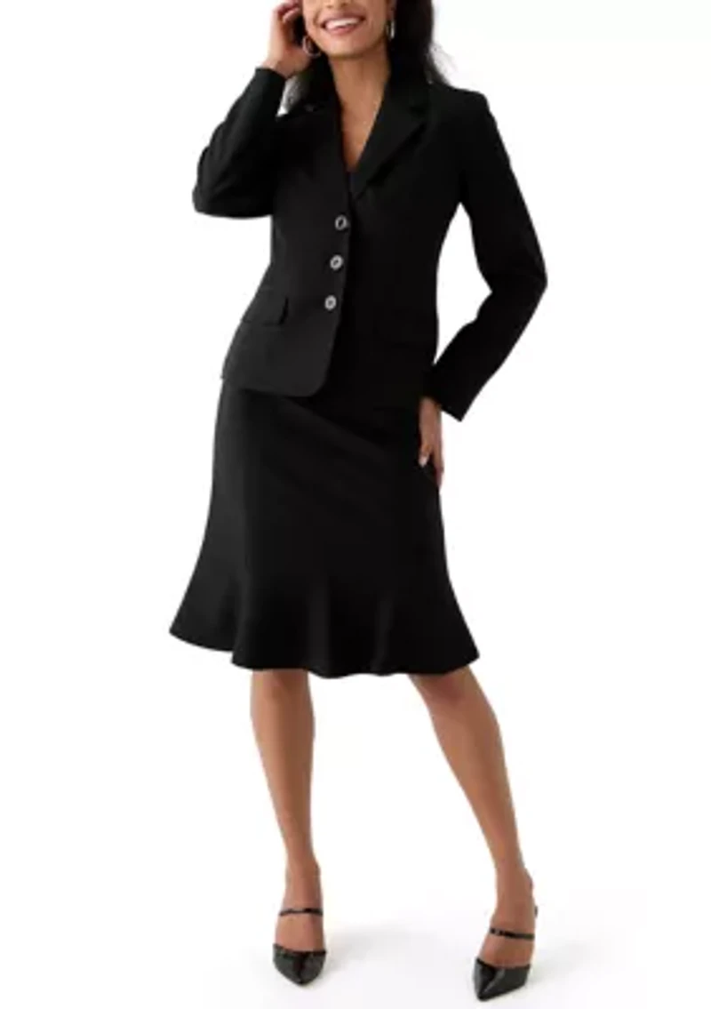 Three-Button Jacket & Flounce Skirt Suit