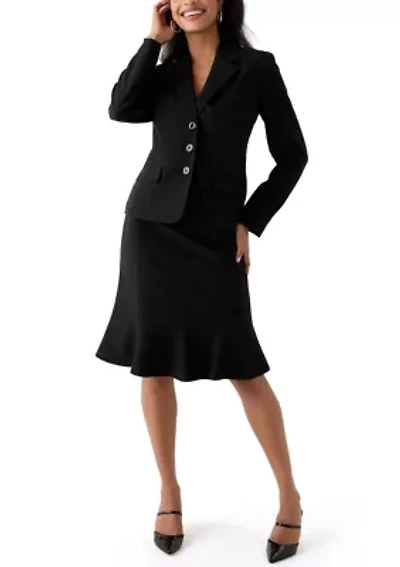 Three-Button Jacket & Flounce Skirt Suit