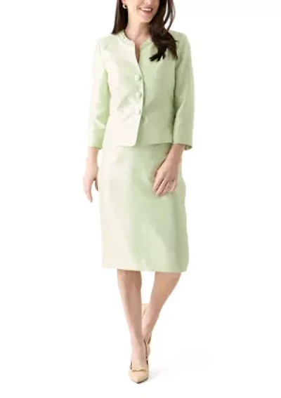 SHANTUNG 3 BTTN JCKT & SKIMMER SKIRT