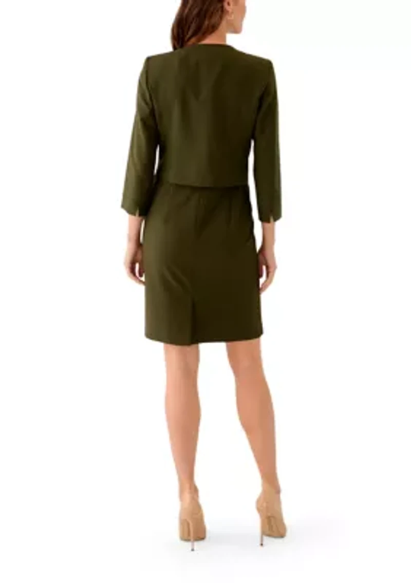 Open Jacket With Slit Sleeves & Empire Seamed Dress