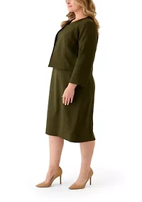 Open Jacket With Slit Sleeves & Empire Seamed Dress