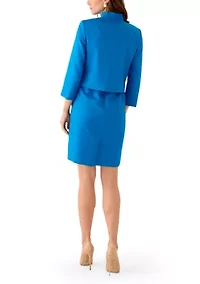 Stand Collar Three Quarter Sleeve Jacket & Belted Sheath Dress