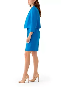 Stand Collar Three Quarter Sleeve Jacket & Belted Sheath Dress