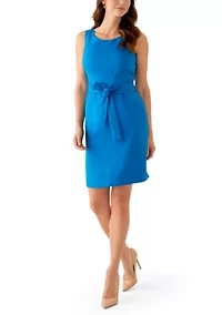 Stand Collar Three Quarter Sleeve Jacket & Belted Sheath Dress