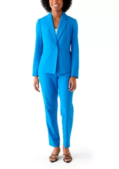 One Button Long Sleeve Jacket & Fly Front Slim Pant