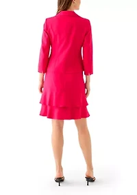 Three Button Long Sleeve Jacket & Ruffled Tiered Skirt