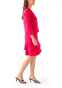 Three Button Long Sleeve Jacket & Ruffled Tiered Skirt