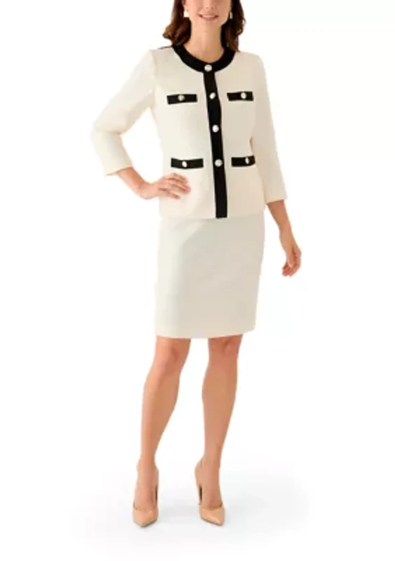 Jewel Neck Framed Jacket & Yoked Slim Skirt