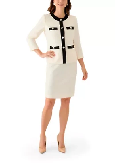 Jewel Neck Framed Jacket & Yoked Slim Skirt