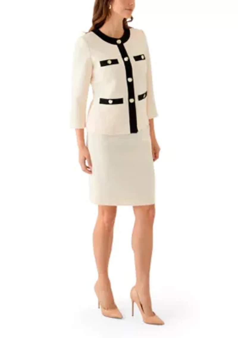 Jewel Neck Framed Jacket & Yoked Slim Skirt