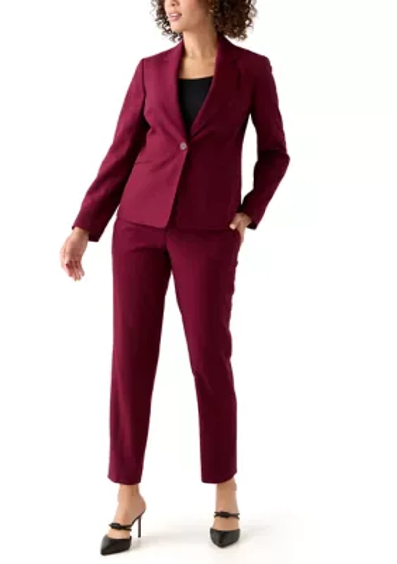 One Button Long Sleeve Jacket & Fly Front Slim Pant