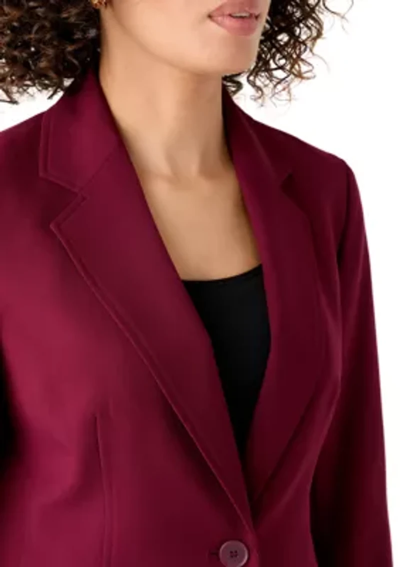 One Button Long Sleeve Jacket & Fly Front Slim Pant