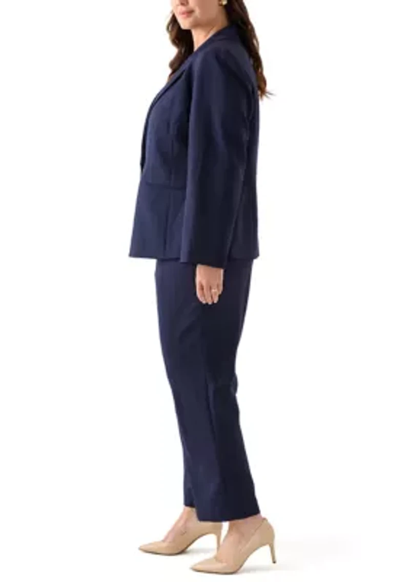 Pinstripe One Button Jacket & Fly Front Slim Pant