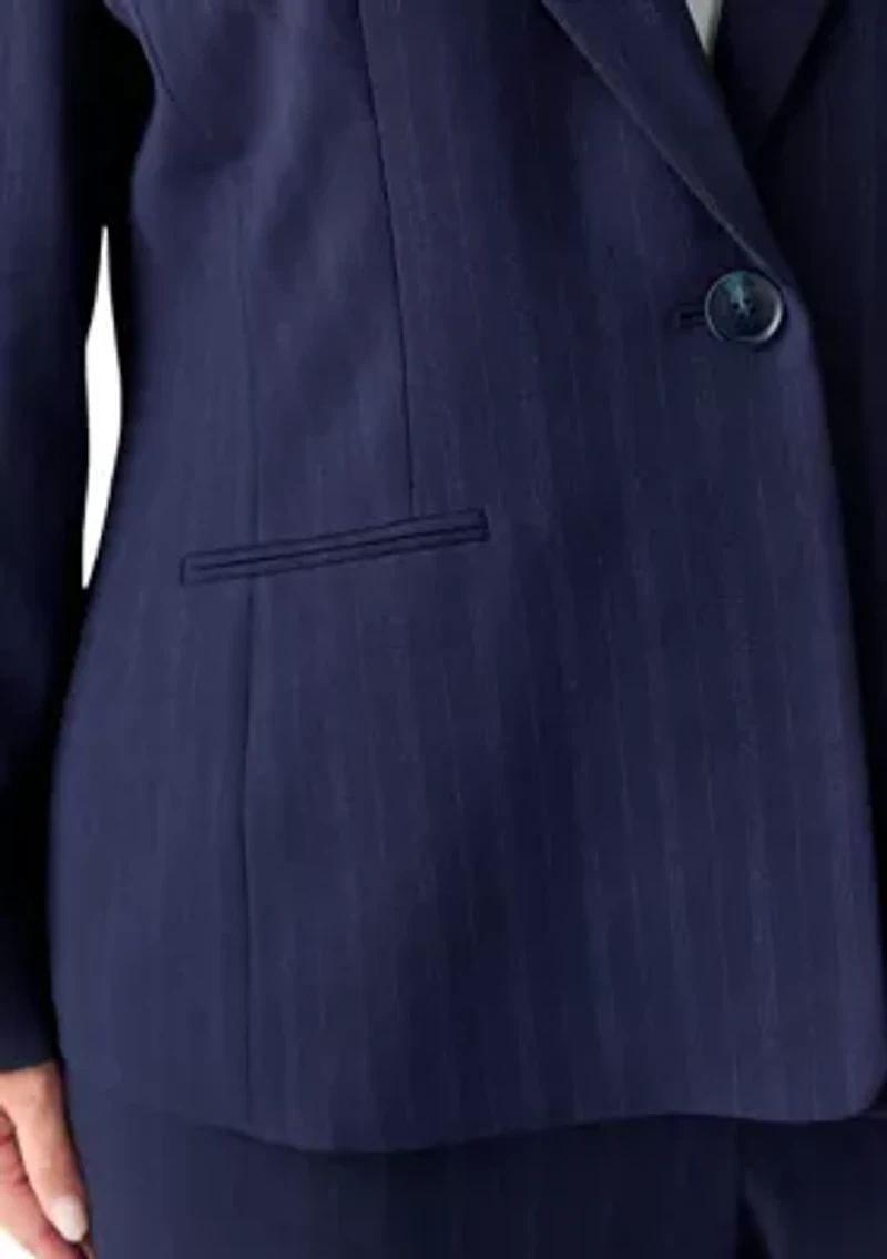 Pinstripe One Button Jacket & Fly Front Slim Pant
