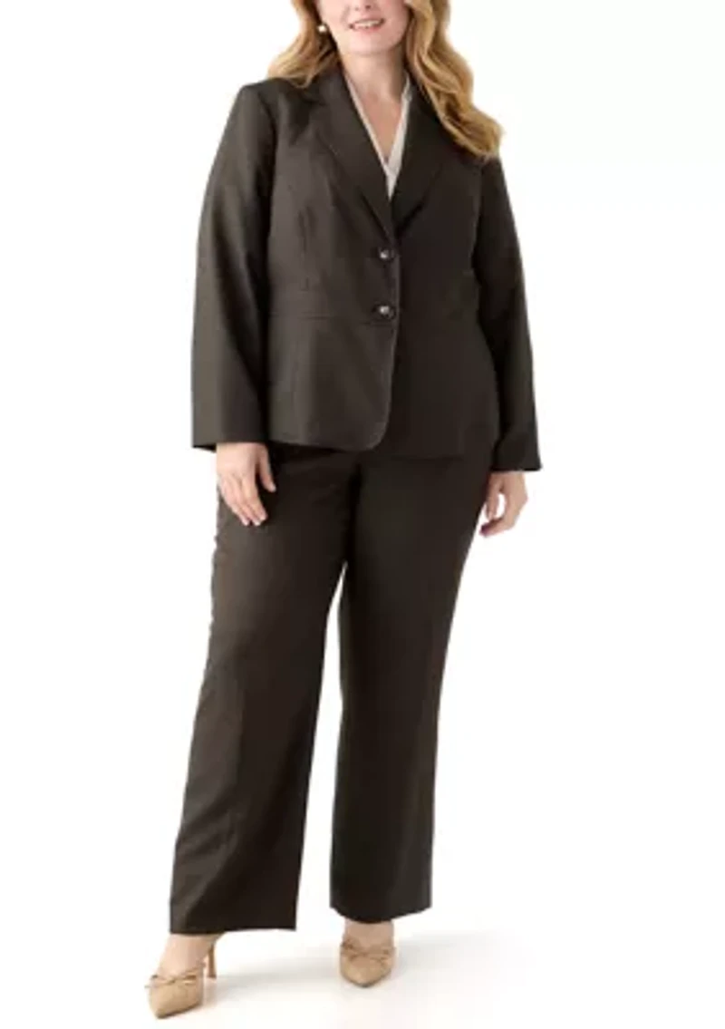 Plus Crosshatch Two Button Jacket with Inset Waist & Trouser
