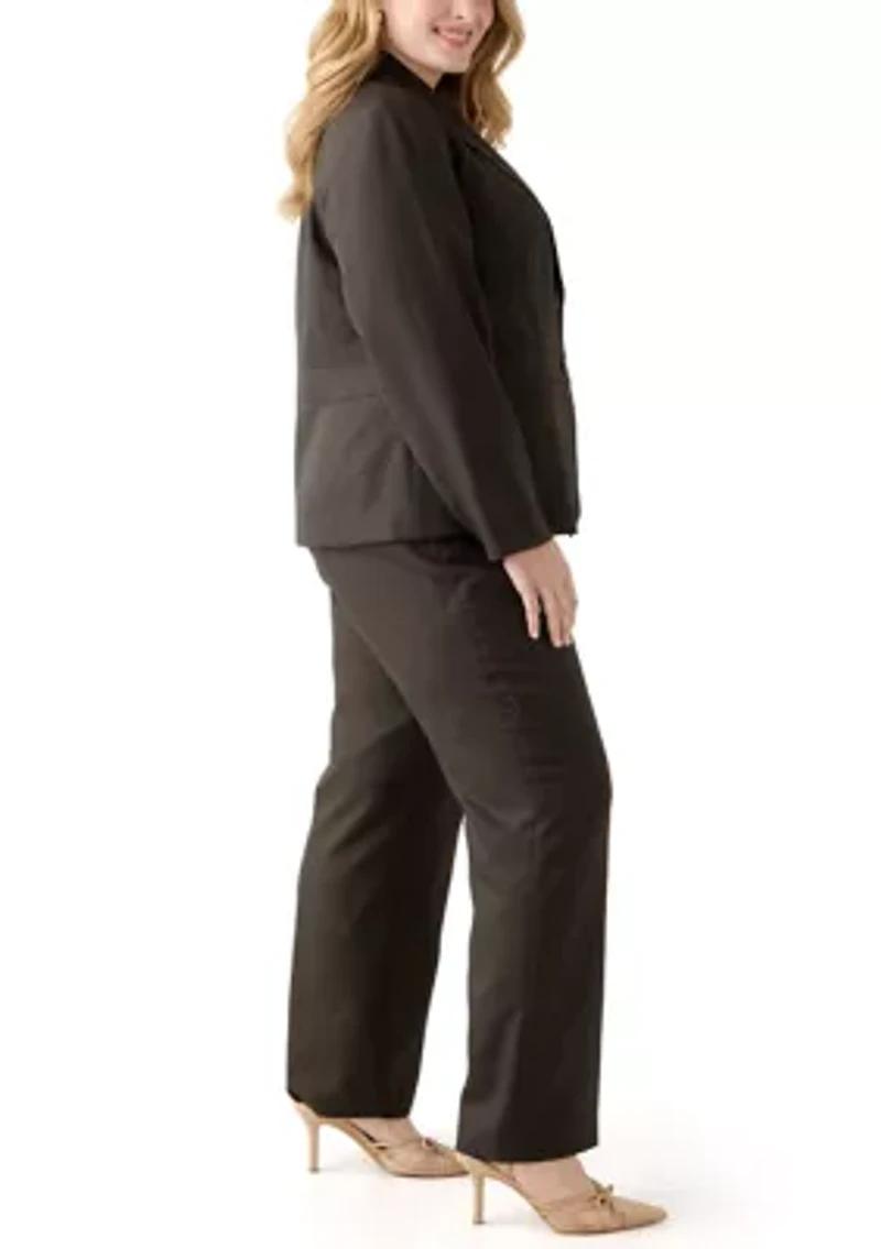 Plus Crosshatch Two Button Jacket with Inset Waist & Trouser
