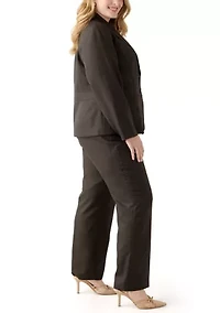 Plus Crosshatch Two Button Jacket with Inset Waist & Trouser
