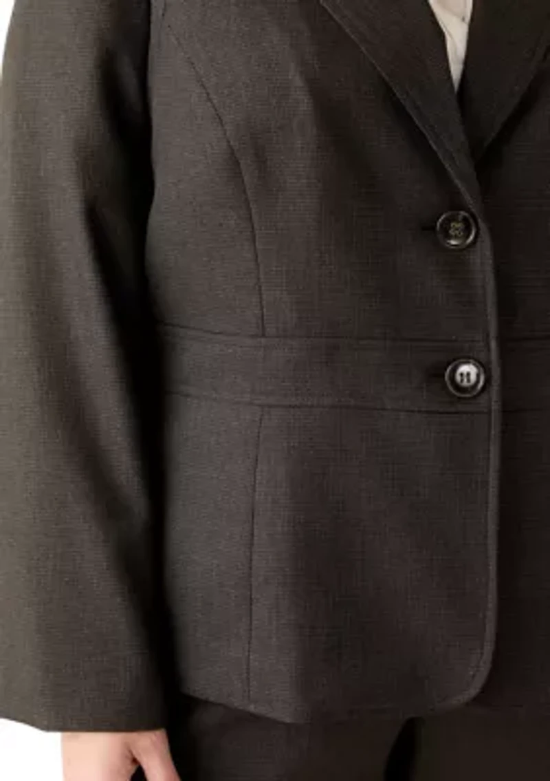 Plus Crosshatch Two Button Jacket with Inset Waist & Trouser