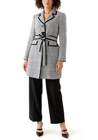 Houndstooth Plaid Framed Trench & Wide Leg Pant