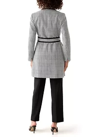 Houndstooth Plaid Framed Trench & Wide Leg Pant