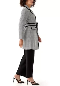 Houndstooth Plaid Framed Trench & Wide Leg Pant