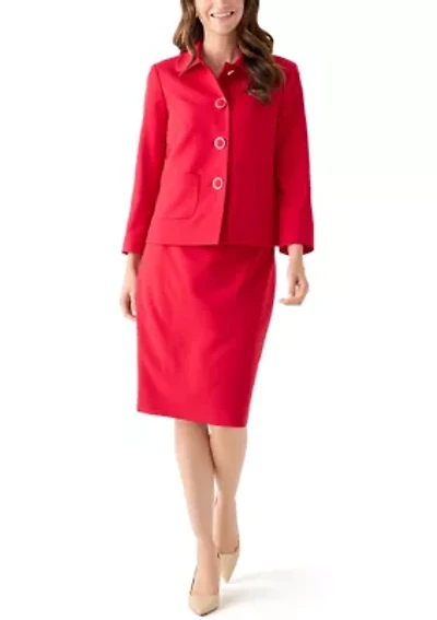 Four Button Jacket with Peter Pan Collar & Skirt
