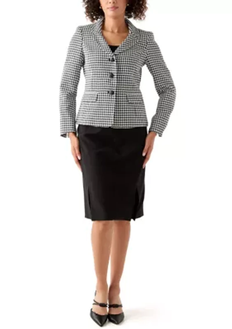 Houndstooth Jacket with Flap Pockets & Skirt