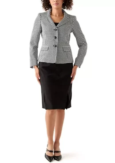 Houndstooth Jacket with Flap Pockets & Skirt