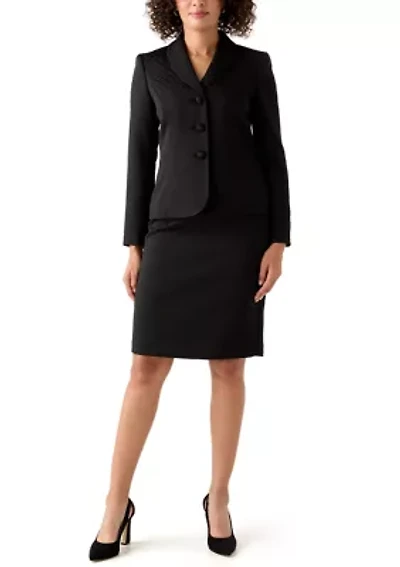 Jacquard Three Button Shawl Collar Jacket & Skirt