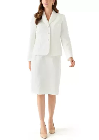 Jacquard Three Button Shawl Collar Jacket & Skirt