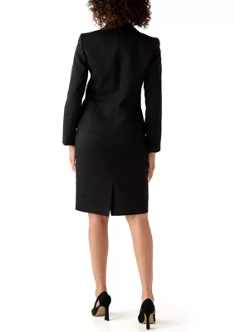 Jacquard Three Button Shawl Collar Jacket & Skirt