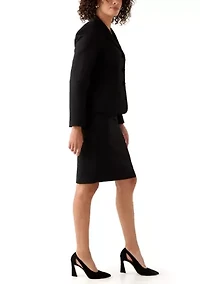 Jacquard Three Button Shawl Collar Jacket & Skirt
