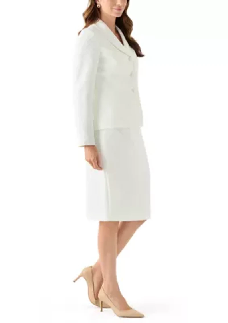Jacquard Three Button Shawl Collar Jacket & Skirt