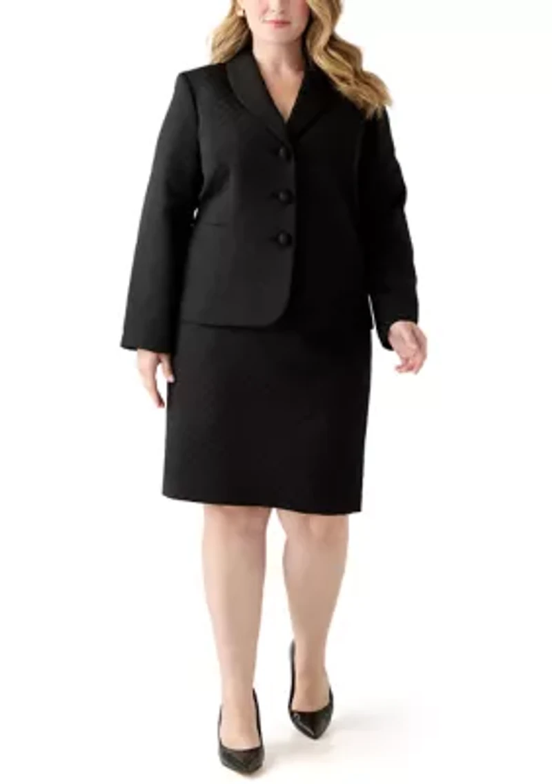 Jacquard Three Button Shawl Collar Jacket & Skirt