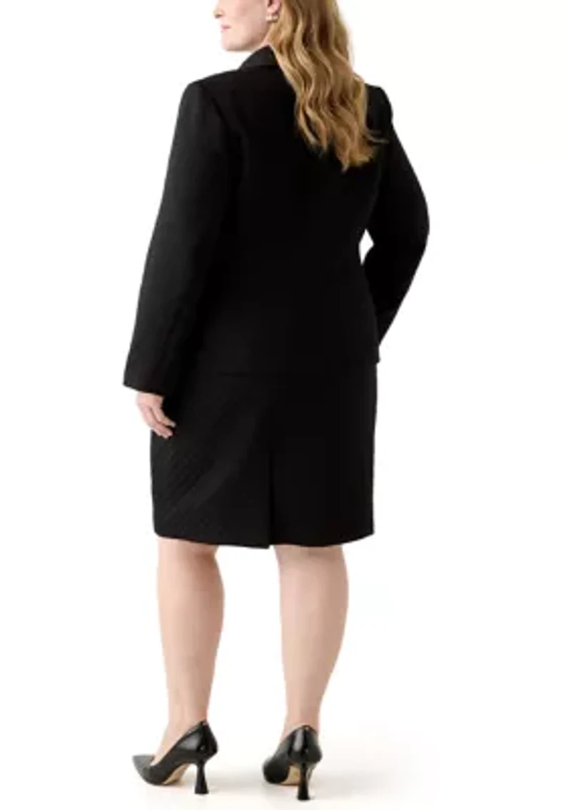 Jacquard Three Button Shawl Collar Jacket & Skirt