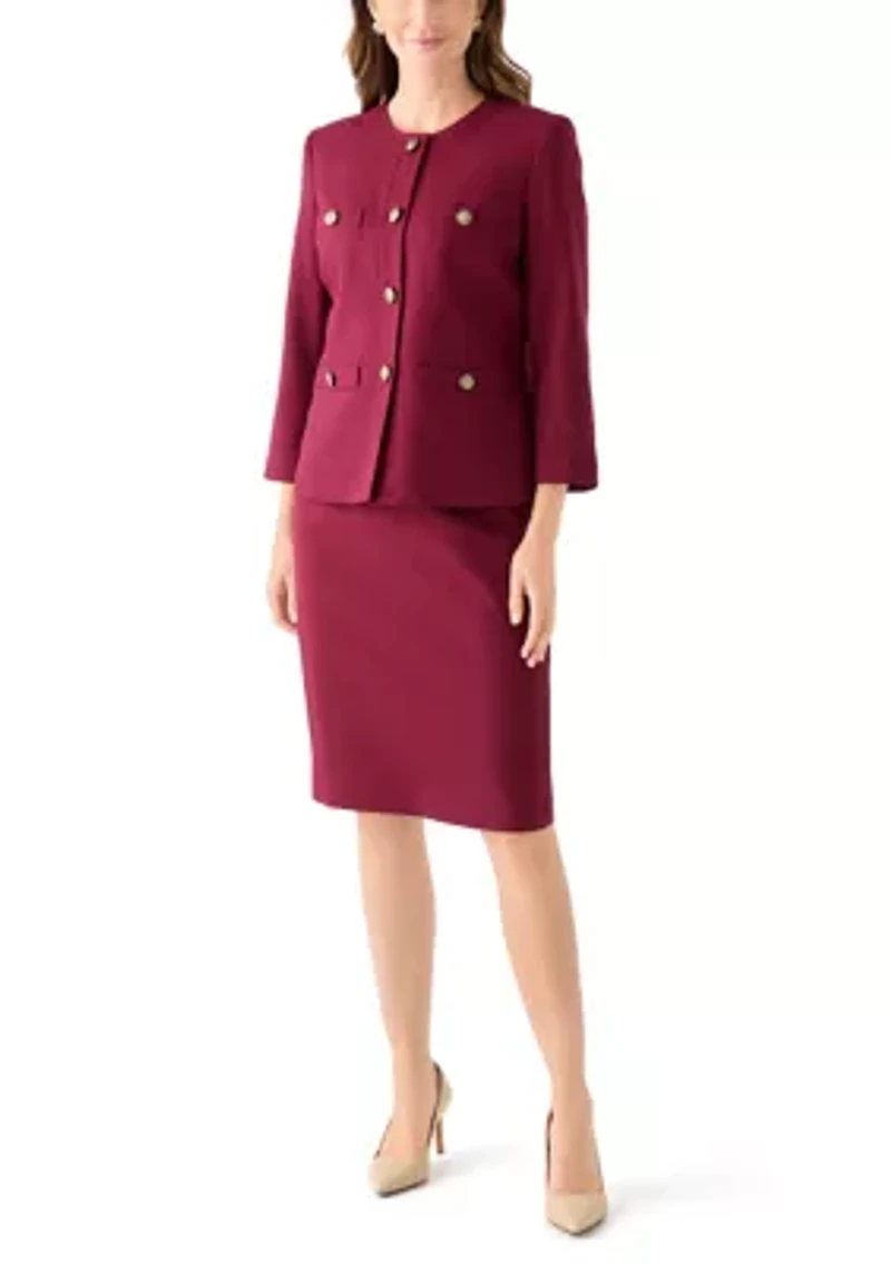Tonal Jewel Neck Jacket & Skirt