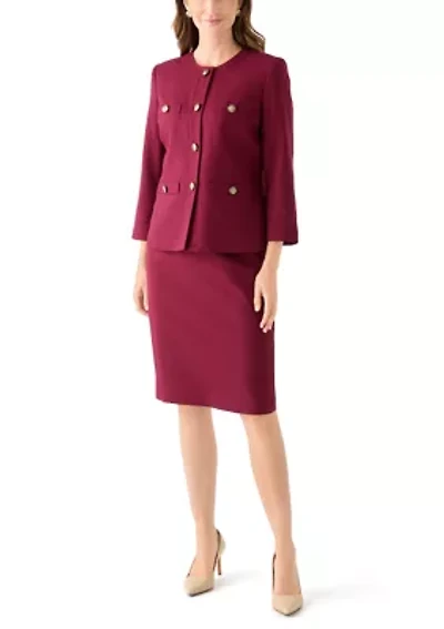 Tonal Jewel Neck Jacket & Skirt