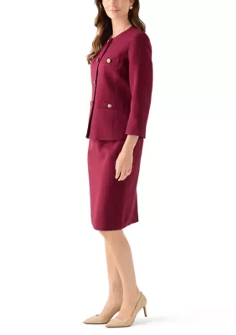 Tonal Jewel Neck Jacket & Skirt