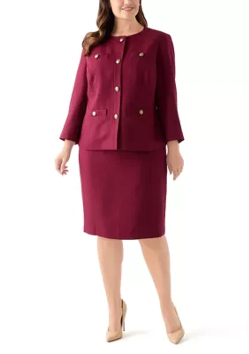 Tonal Jewel Neck Jacket & Skirt