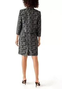 Jacquard Stand Collar Three Quarter Sleeve Jacket & Empire Seamed Dress