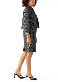 Jacquard Stand Collar Three Quarter Sleeve Jacket & Empire Seamed Dress